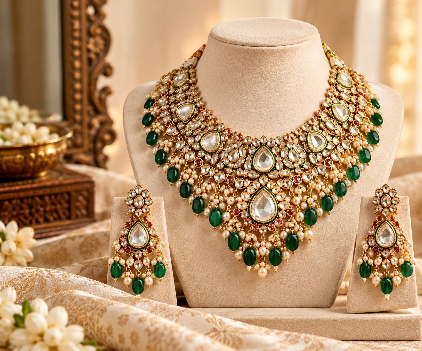 Kundan bridal necklace and earrings set